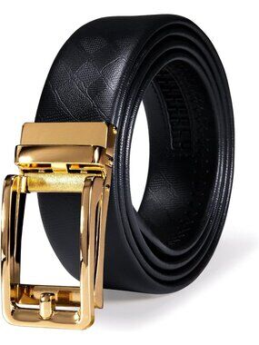 Adjustable Men's Leather Ratchet Belt with Gold Click Buckle - Stylish
